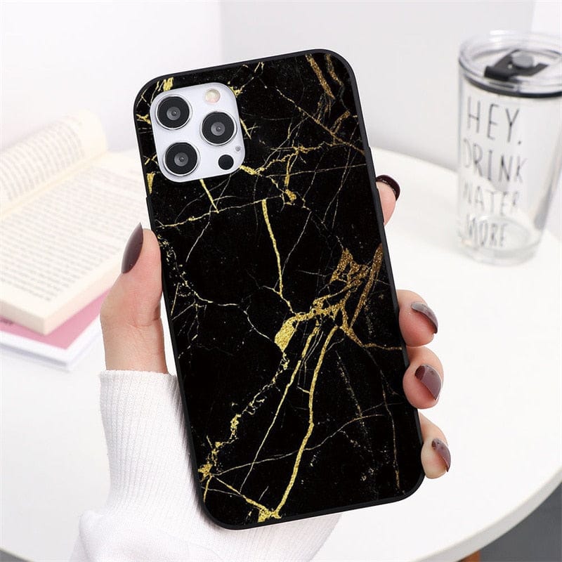 Square Case Compatible iPhone Xs iPhone X Case Gold Black Marble