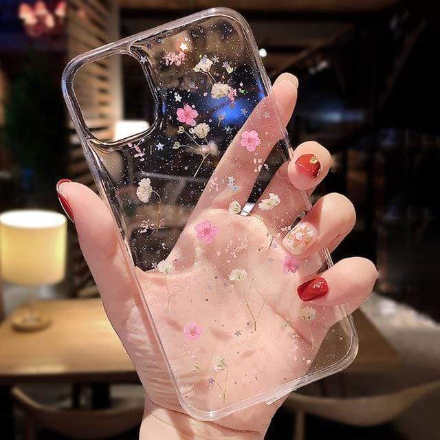 pink pressed flower iphone case